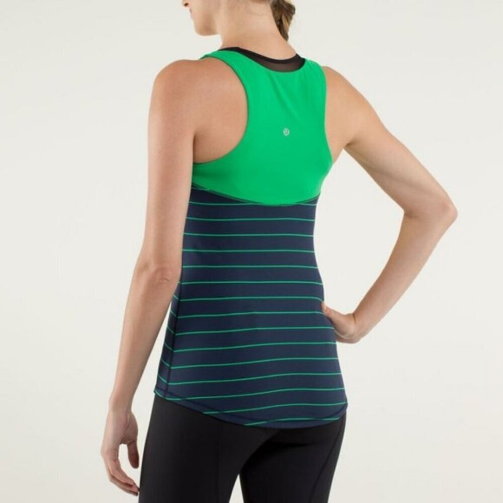 Lululemon Run First Base Tank in Slalom Stripe Inkwell / Green Bean Size 4 - Picture 2 of 9